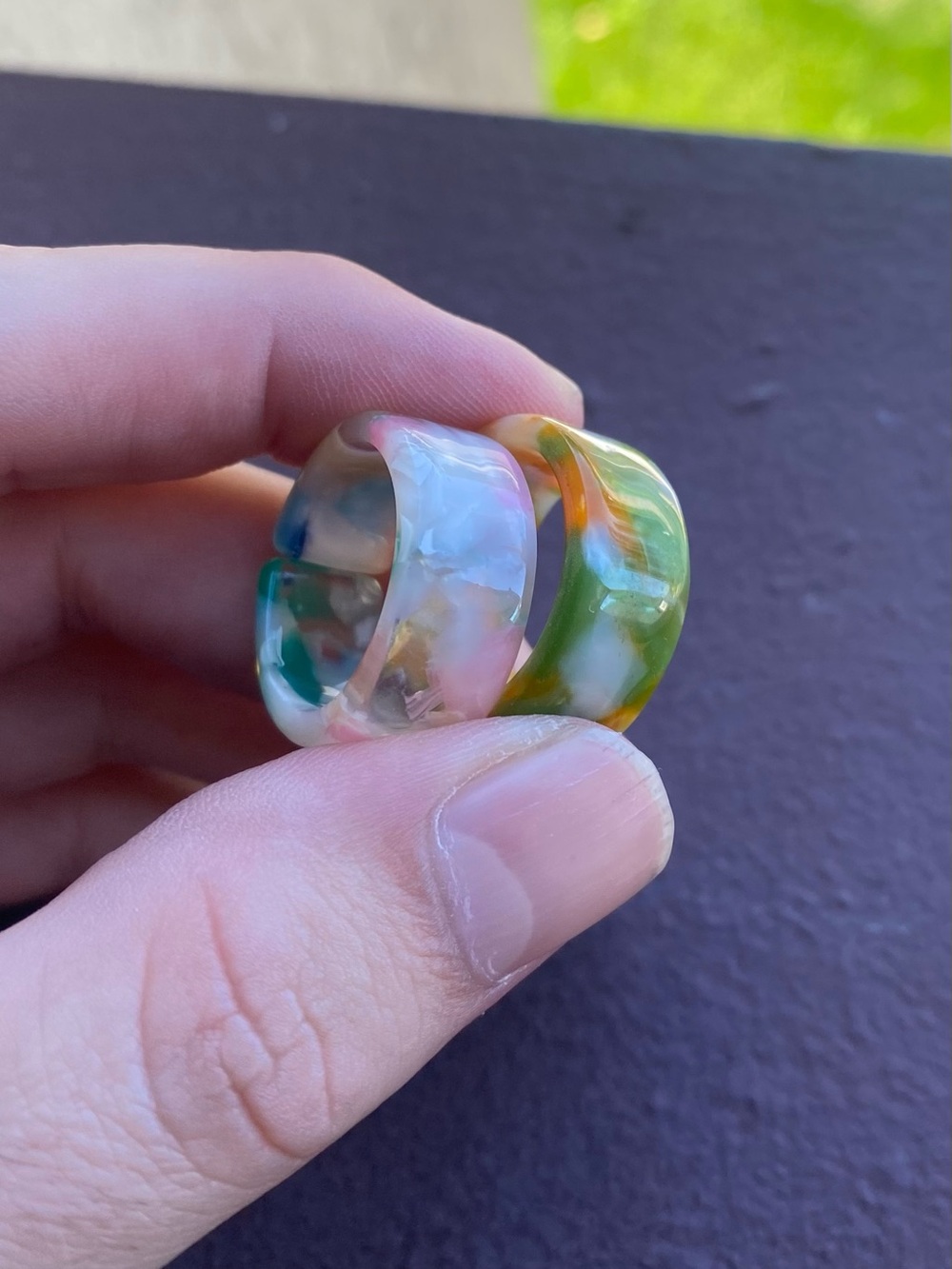 2 Pair Ring Set of Acrylic Resin Bands / Sizes: 8-9.5 (both rings pictured incl)
